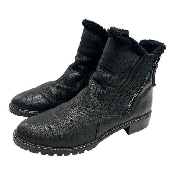 Stuart Weitzman Stormy Faux Fur Leather Zipper Lug Sole Women Ankle Booties 9.5 - Picture 1 of 13
